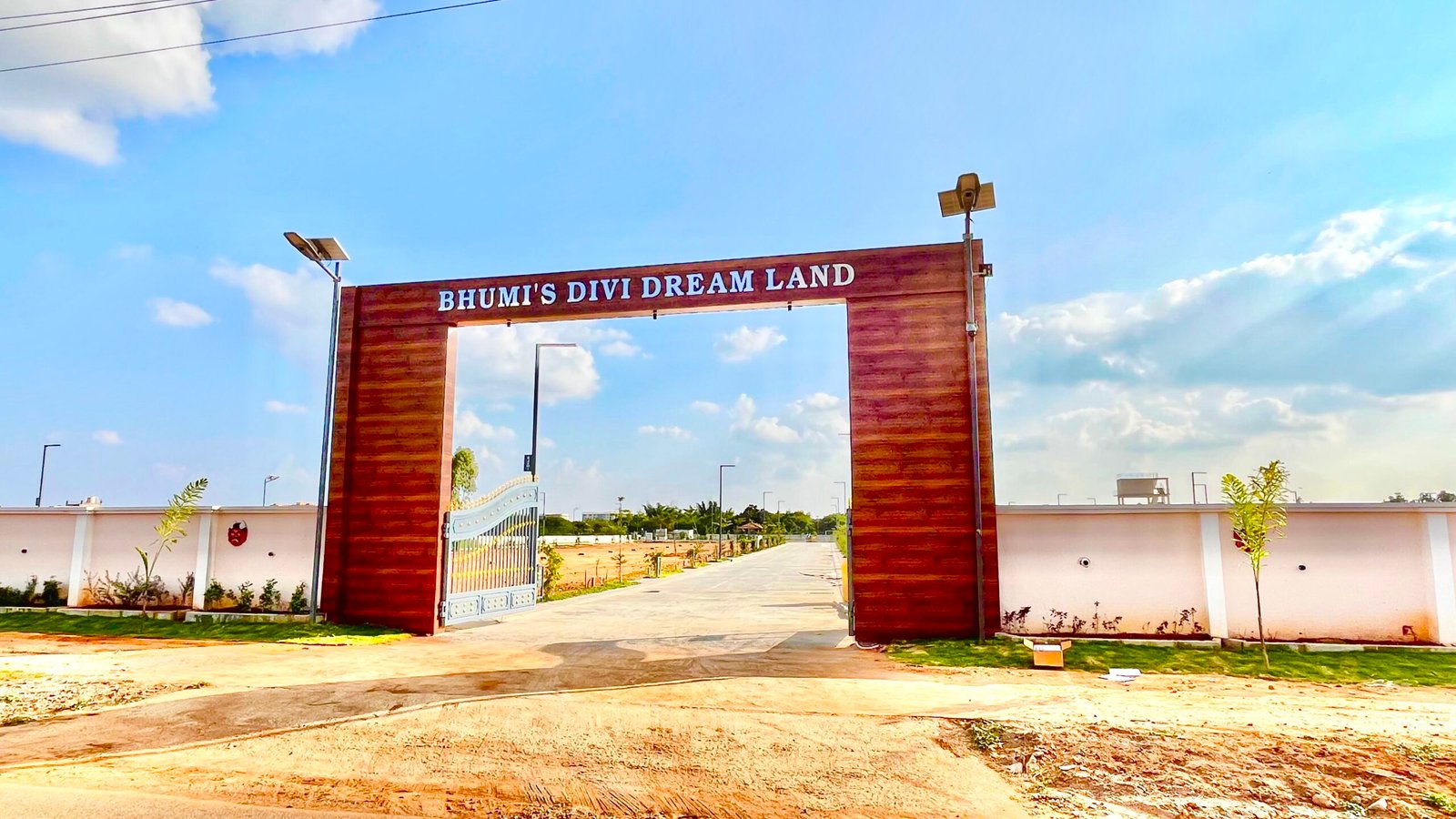 Landscaped entrance of gated community
